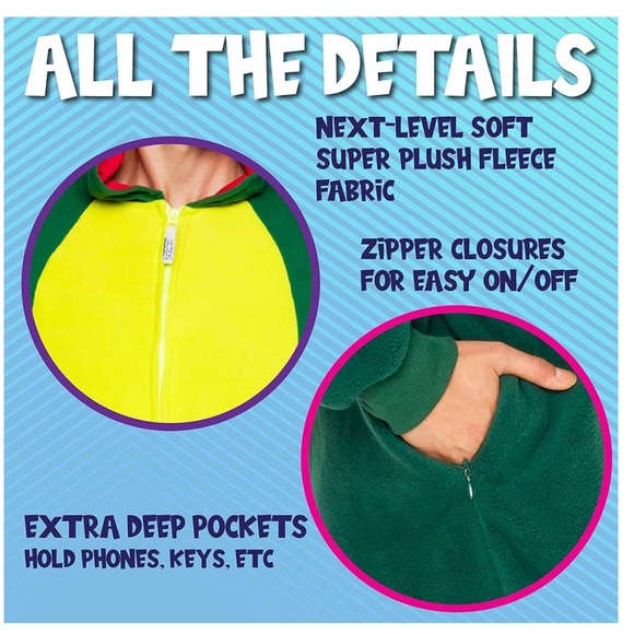 Funziez! Slim Fit Adult Onesie - Animal Halloween Costume Dinosaur Size Small - Picture 6 of 7